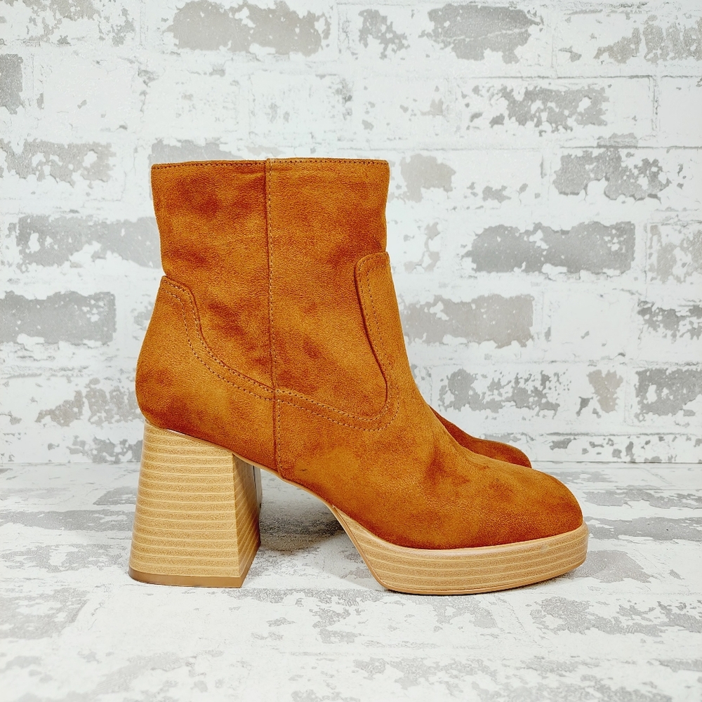 New BP Keyla Chunky Heeled Brown Suede Square Toe Ankle Boots F186 - Picture 6 of 11